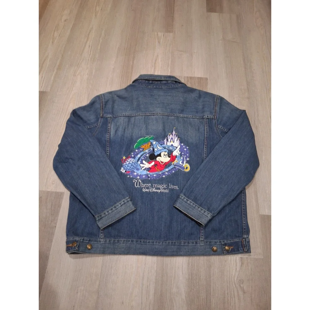 Walt Disney World Mickey Mouse Denim Jacket Blue XXL Sorcerer Mickey Trucker